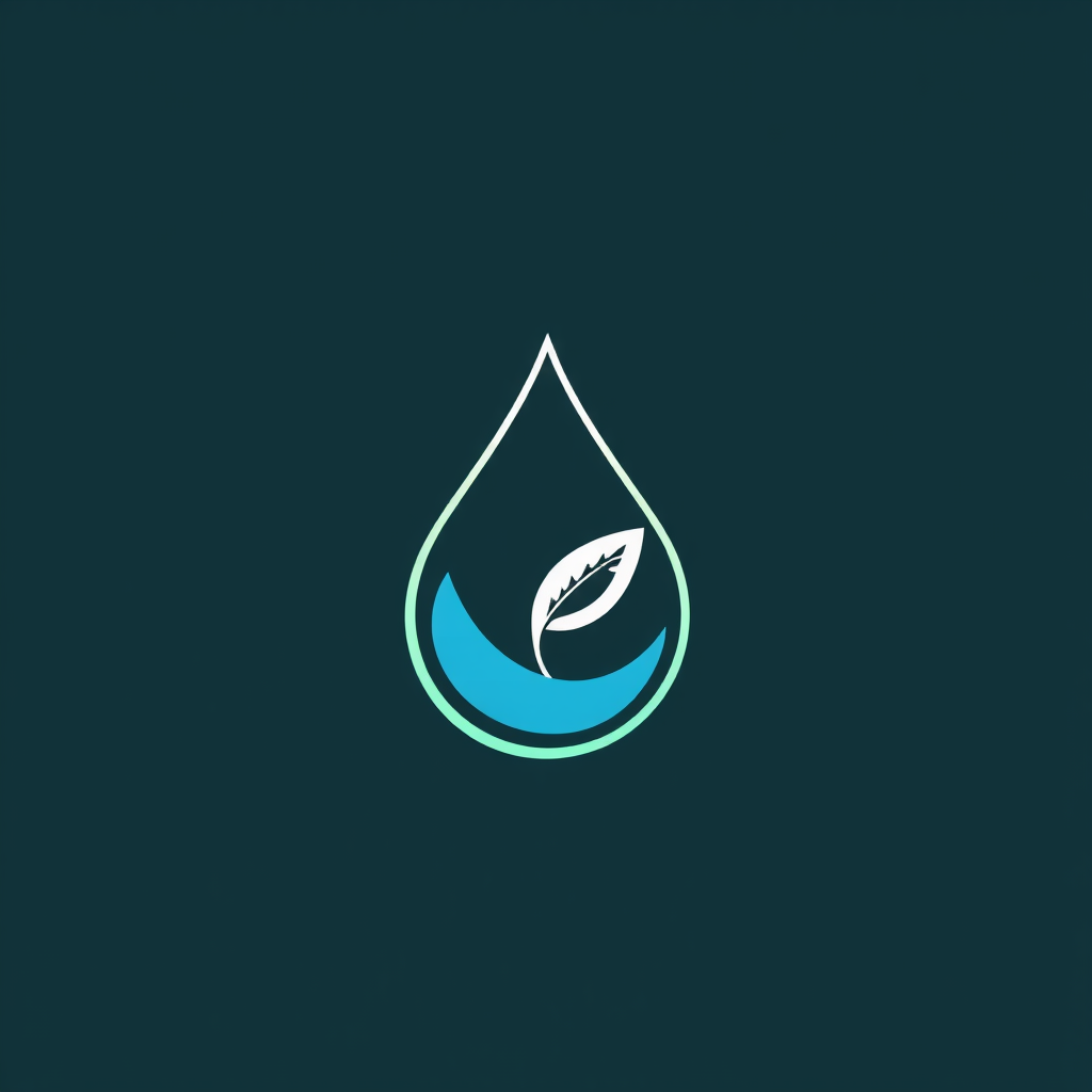Eco-brand icon: a single, fluid line forming both a stylized water droplet and a subtle leaf, signifying the vital connection between water and plant life.