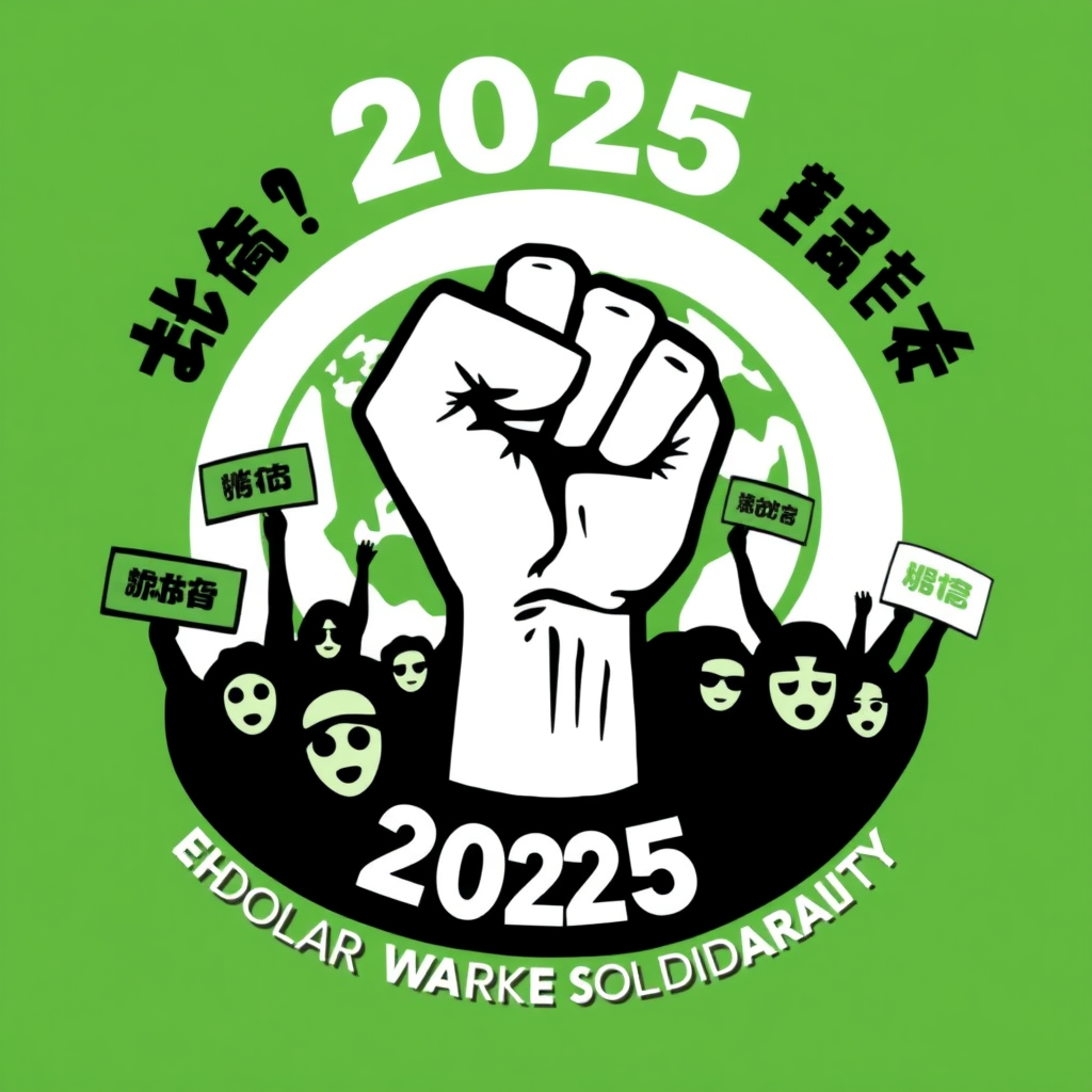 Translated Text: Logo Design for the 2025 May Day Protests - 2025 Unity Fist: Embracing Global Worker Solidarity