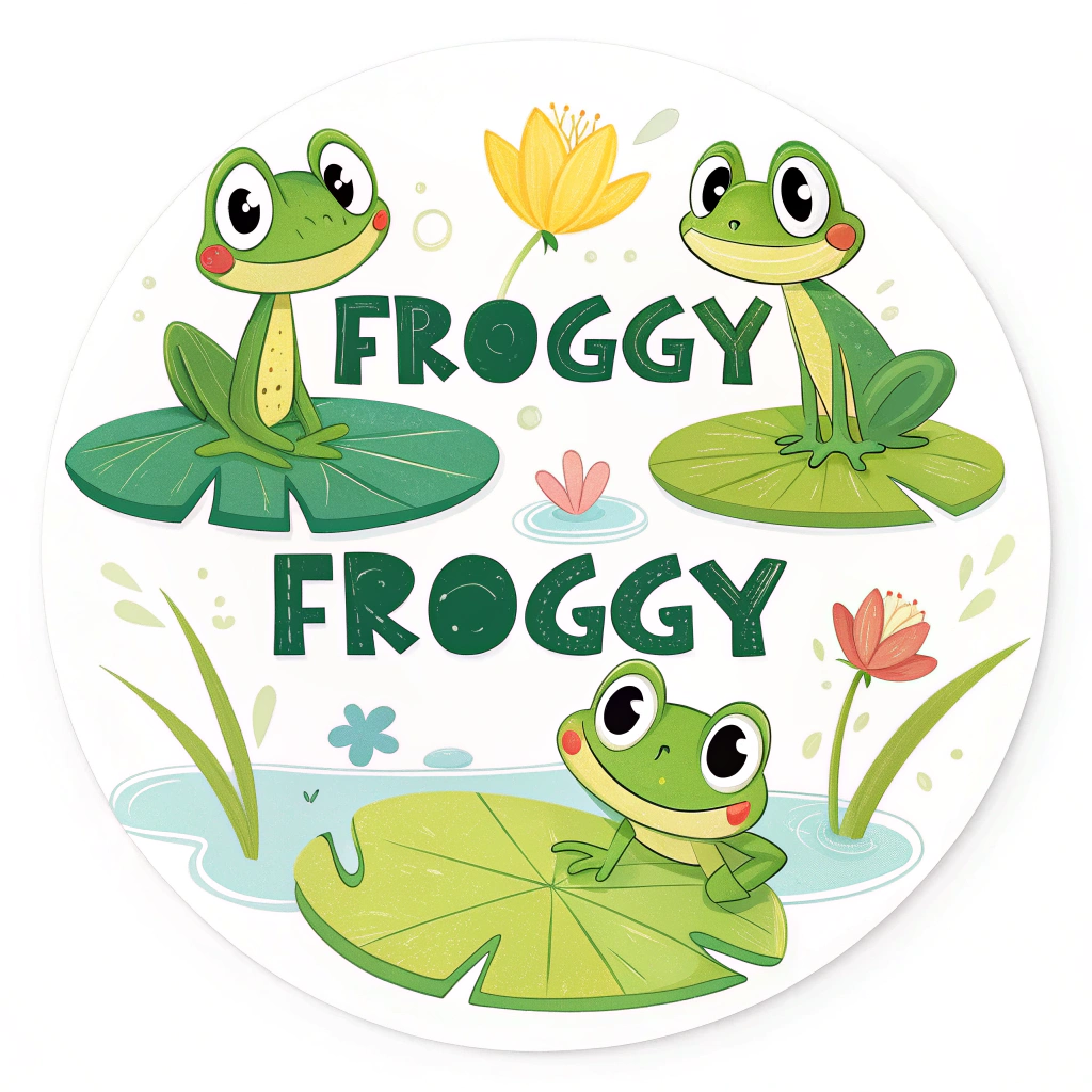 Integrate small, simple cartoon frogs peeking out from behind the letters or sitting on the lily pad accents.