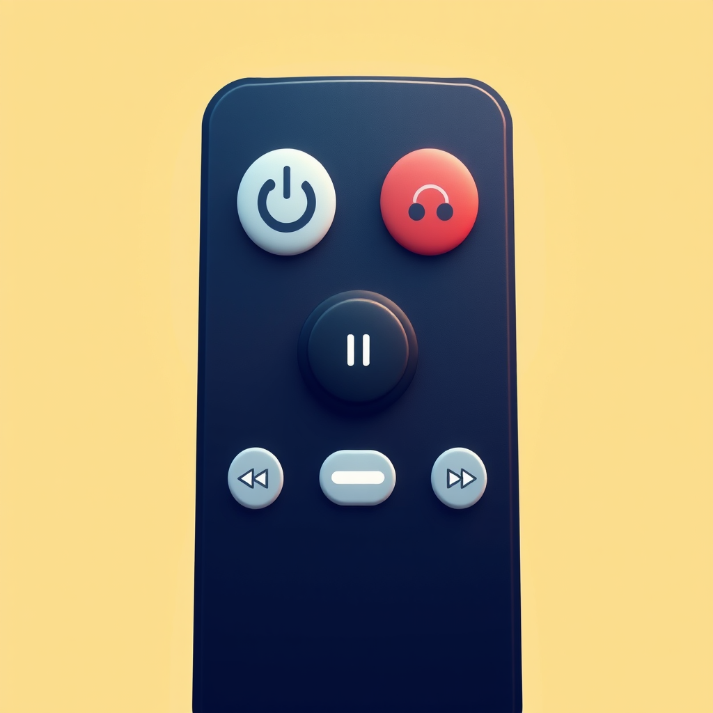 Icon with a remote displaying only three buttons: power, volume, and channel. Use universally understood symbols instead of text. Emphasize tactile feedback through button design (e.g., raised symbols).