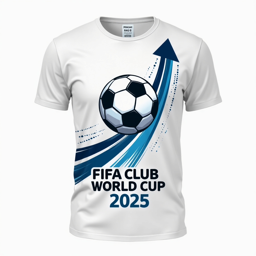 Simple event logo concept: A stylized football icon with dynamic, upward-sweeping motion lines implying peak performance and global connection. 'FIFA Club World Cup 2025' text in a modern, clean sans-serif font.