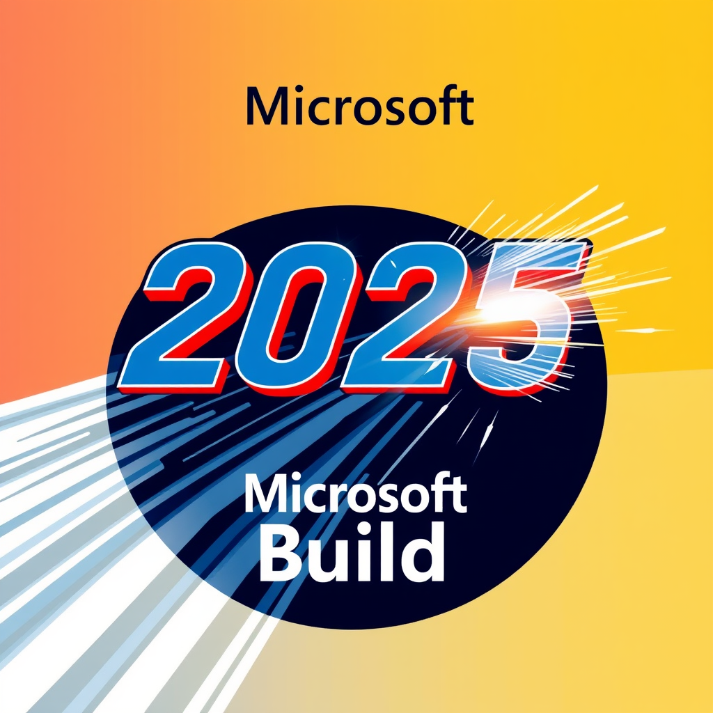 Sub Design Idea 5: Depict the '2025' numerals as if they are breaking the sound barrier or achieving light speed, with visible shockwaves or light refractions trailing behind them. The words 'Microsoft Build' would be positioned cleanly above or below this dynamic visual.