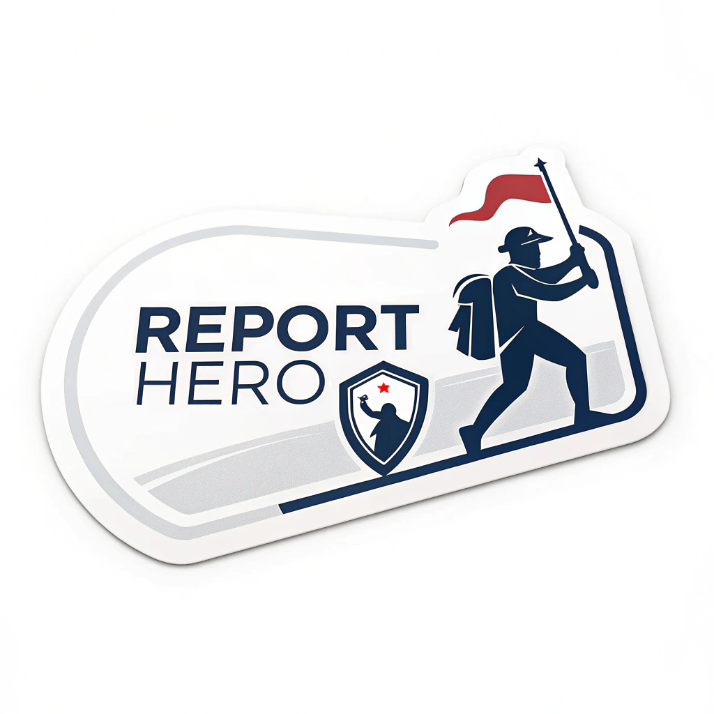 Simple Logo Idea: The words 'REPORT HERO' in a clean, modern, yet strong sans-serif font. A stylized shield shape could replace the 'O' in HERO, or a simple, iconic flag (report symbol) could be integrated as a small emblem next to the text.