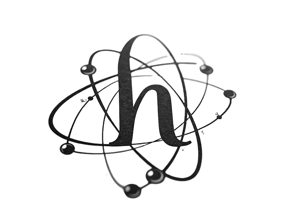 Simple Logo Idea: The letter 'h' forming the central structural element of a simplified abstract atom symbol, or subtly integrated within the Greek letter Psi (Ψ), representing a wave function.