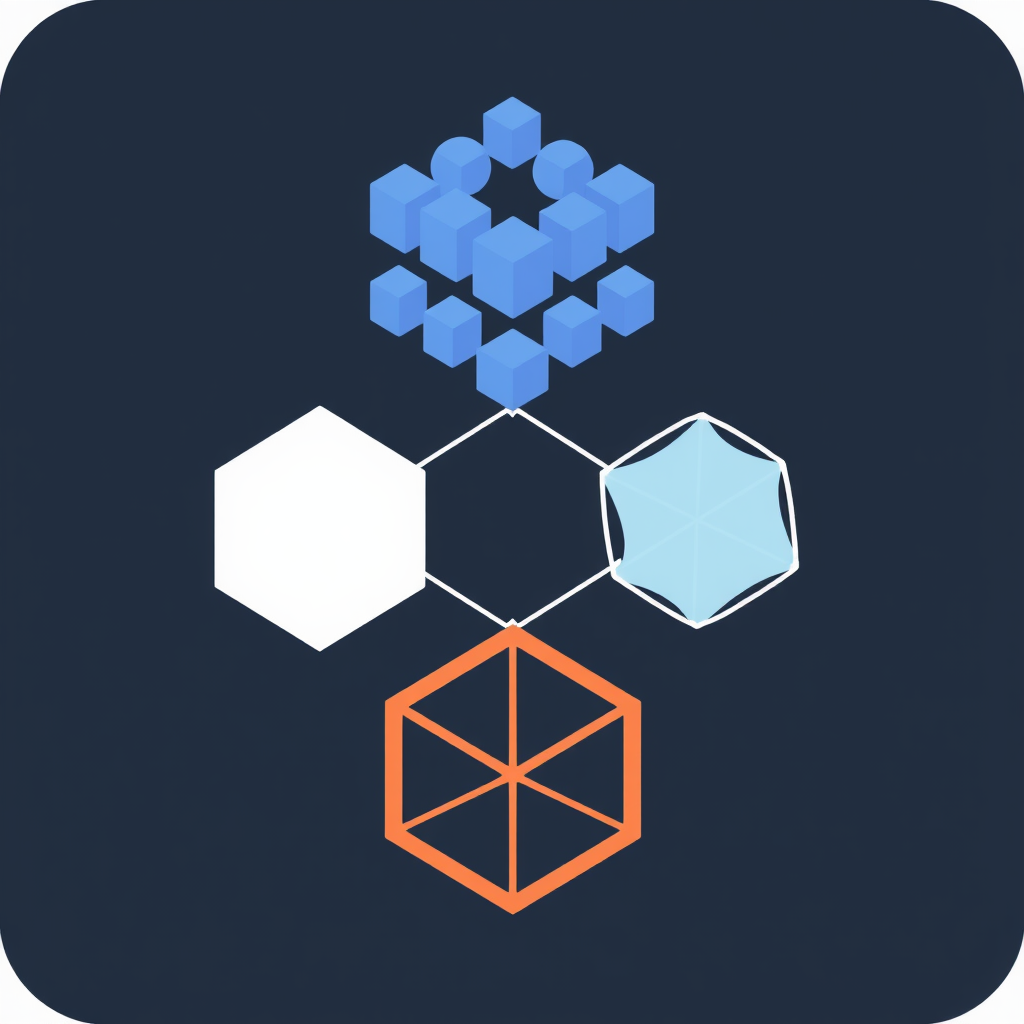 Geometric interpretations of data clusters and algorithmic steps, using shapes like cubes, spheres, and polygons interacting.