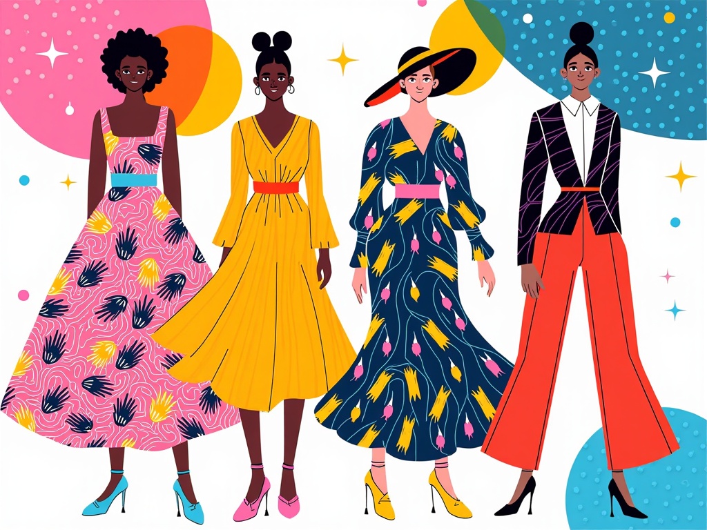 Abstract Fashion Interpretations: Create abstract illustrations inspired by the colors, textures, silhouettes, and overall mood of NYFW collections, translating fashion into unique visual art forms rather than literal representations.