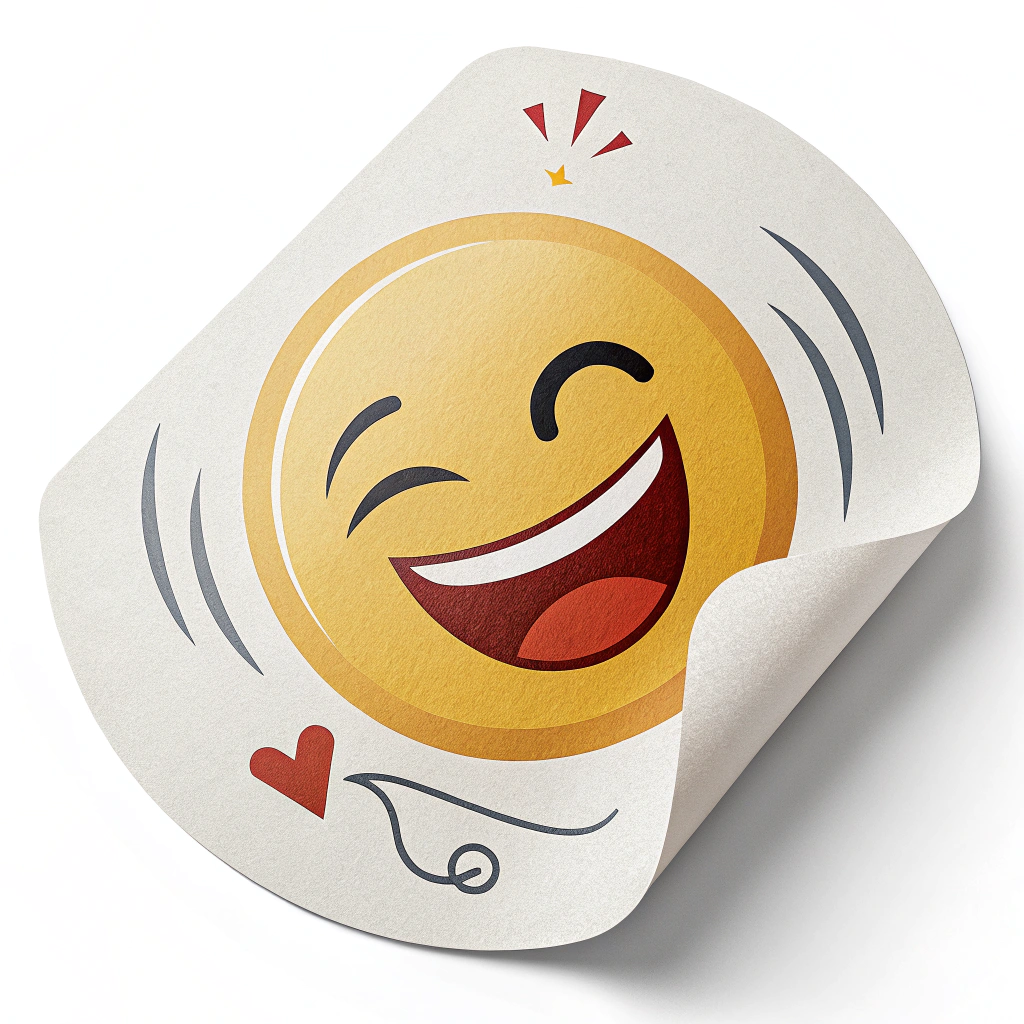Simple Icon Idea (for animated stickers): A rounded square sticker icon, slightly peeling at one corner, displaying a winking emoji. Small motion lines or a tiny 'play' symbol overlayed or nearby indicate its animated nature.
