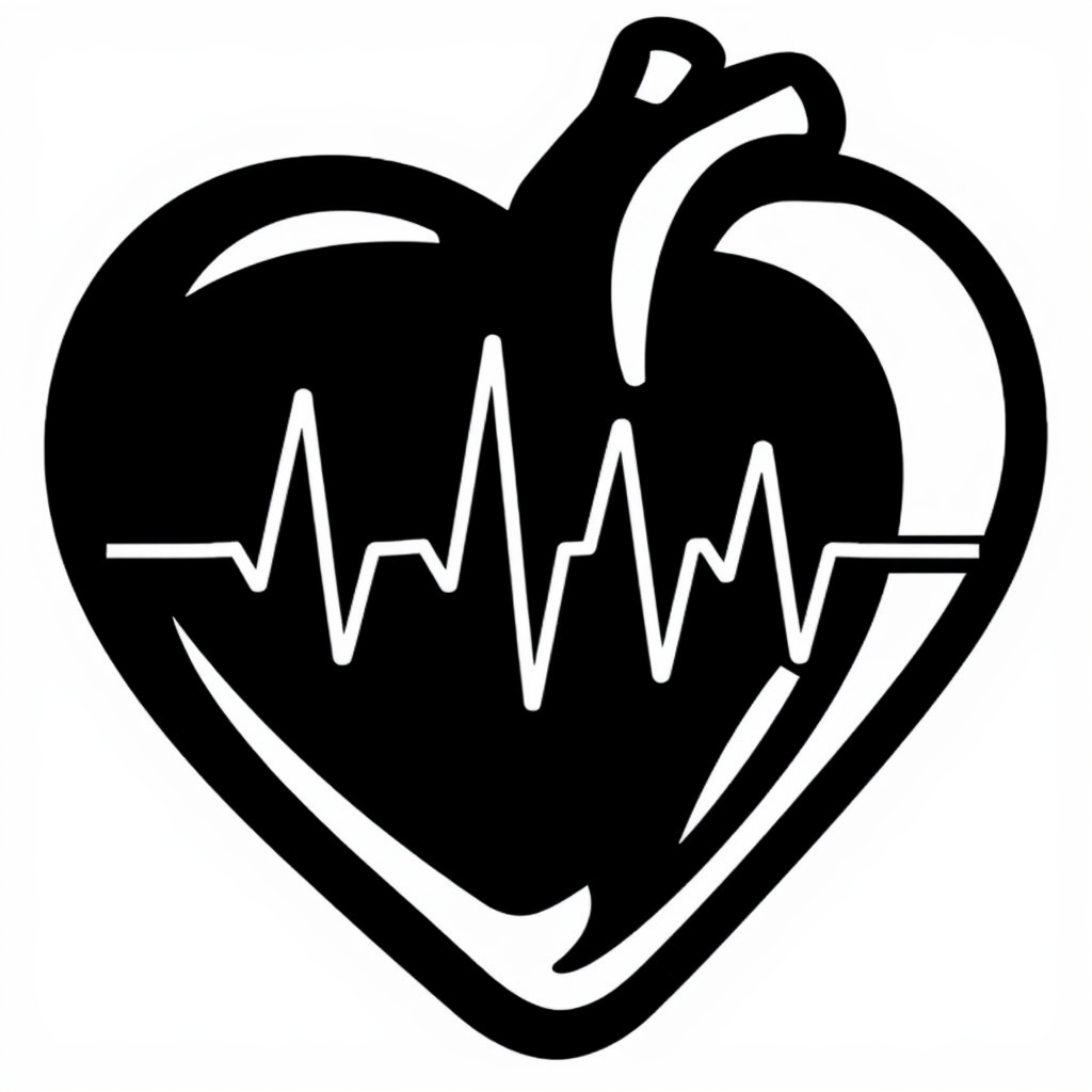 Stylized heart shape with an integrated electrocardiogram (ECG) waveform.