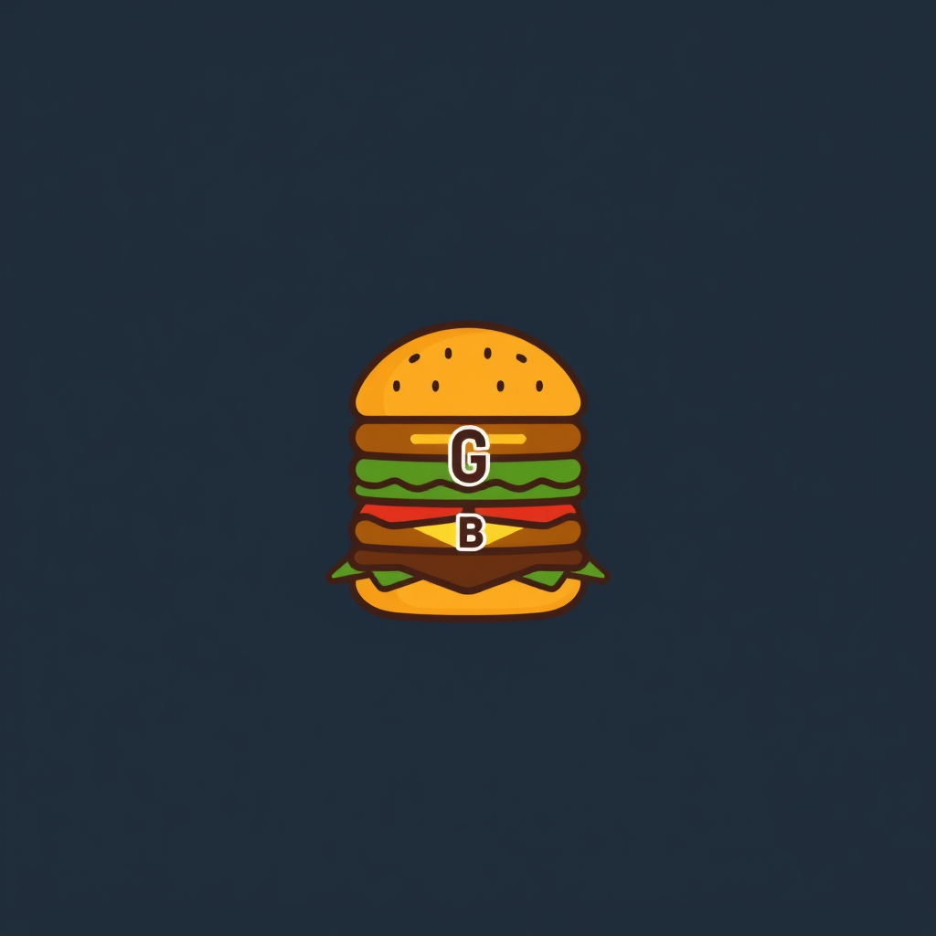 A stacked burger image with each layer having a letter, creating a word when combined, with a bold typeface.