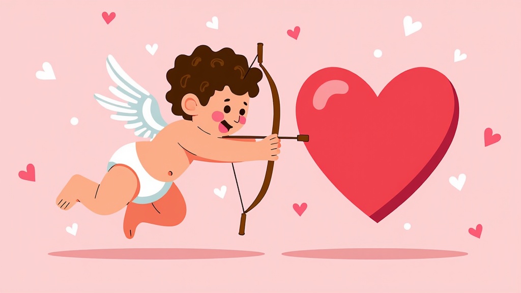 Cupid with an arrow piercing a heart, symbolizing love.