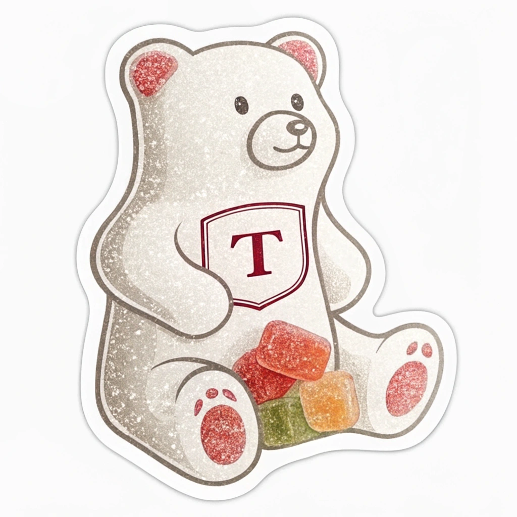 Simple icon idea: A single, simplified gummi bear shape with a small 'T' (for Taster) or a checkmark elegantly embossed or printed on its belly.