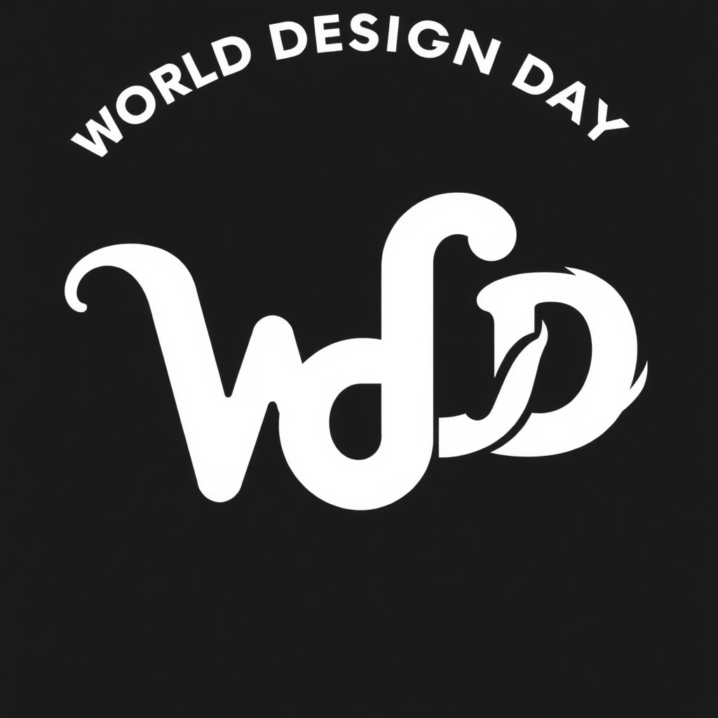 Interlocking Letters: The initials 'WDD' (World Design Day) are creatively interlocked or merged, with each letter styled using a different typographic approach (e.g., sans-serif, serif, script) to celebrate diversity in design. The overall composition feels like a festive emblem.