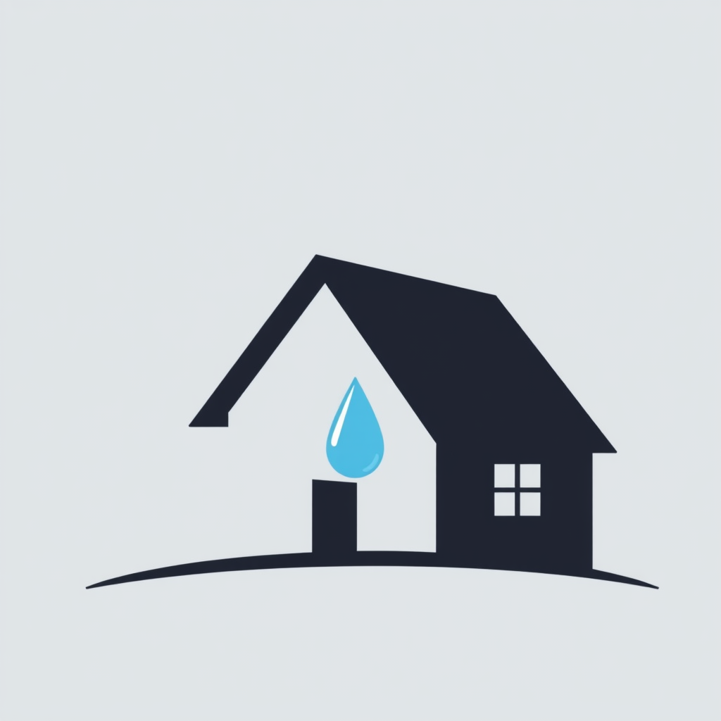 A silhouette of a house with water droplet