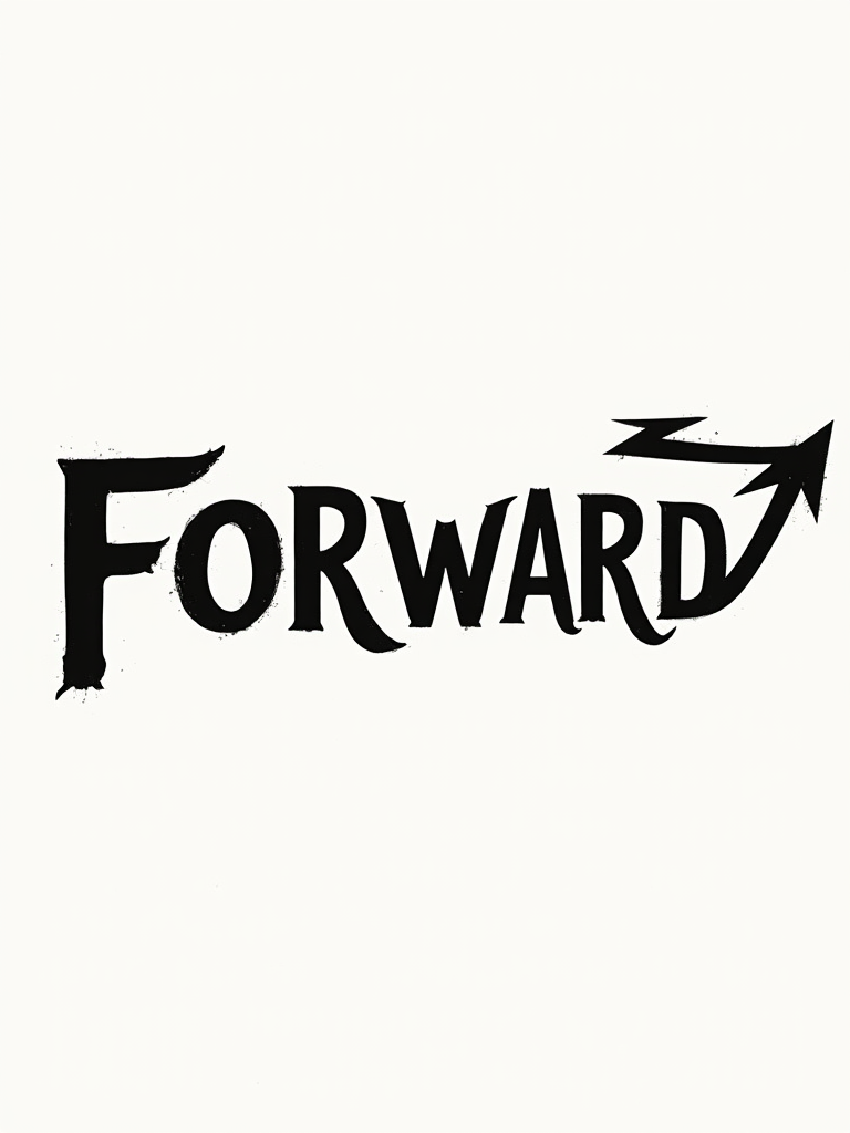 Integrate an arrow symbol subtly within the word 'FORWARD', perhaps extending from the 'R' or forming the crossbar of the 'A', pointing right.
