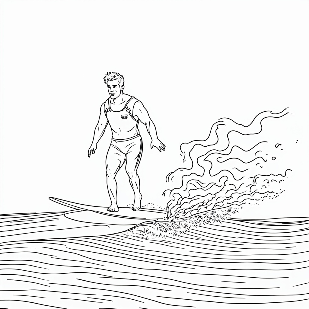 Uncertainty Principle Balancing Act: The surfer is on a special 'uncertainty surfboard.' If the surfer's *position* is drawn with sharp, clear lines, their surfboard (representing momentum/wave aspect) is blurry, wavy, or depicted with multiple ghostly outlines. Conversely, if the surfboard/wave is sharp and clear, the surfer themself is slightly blurred or shown in several possible states. This offers a fun way to color 'fuzziness' versus 'sharpness' to represent Heisenberg's Uncertainty Principle.