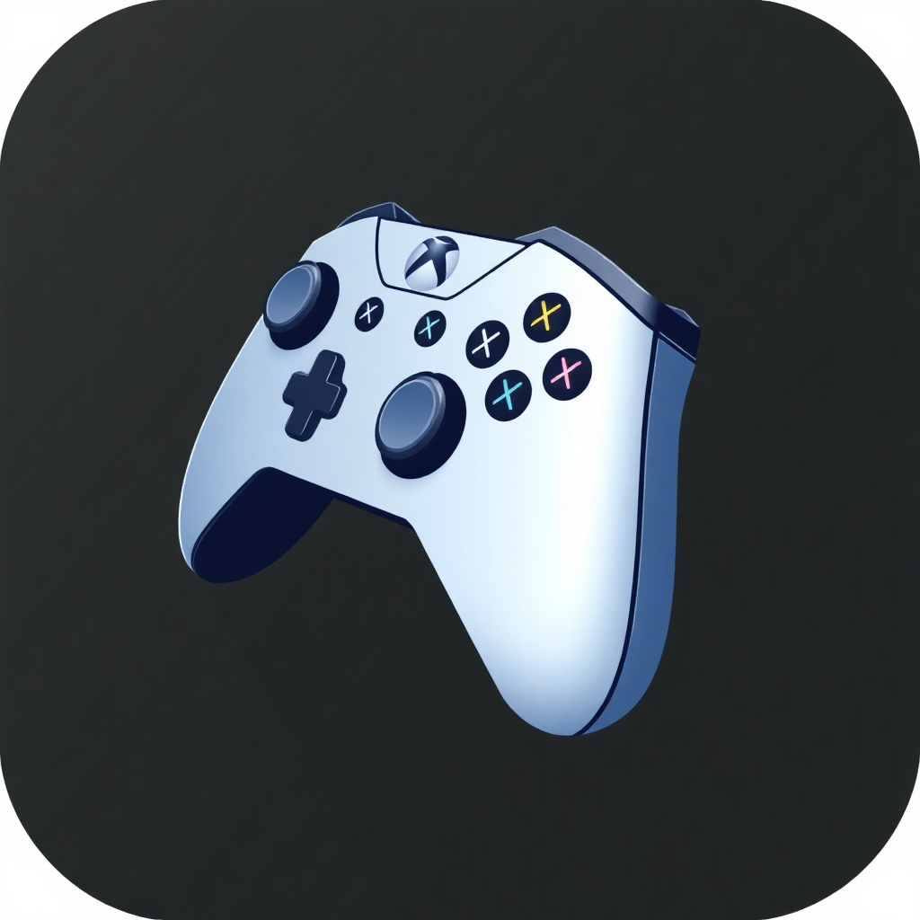 The image is a digital illustration of a gaming controller. The controller is white in color and has a black background. It has a round shape with four buttons on the top, two on the left side, and three on the right side. The buttons are arranged in a grid-like pattern, with each button having a different symbol on it - a plus sign, a minus sign, and a plus symbol. The joystick is also white and appears to be made of plastic. The overall design of the controller is modern and sleek.