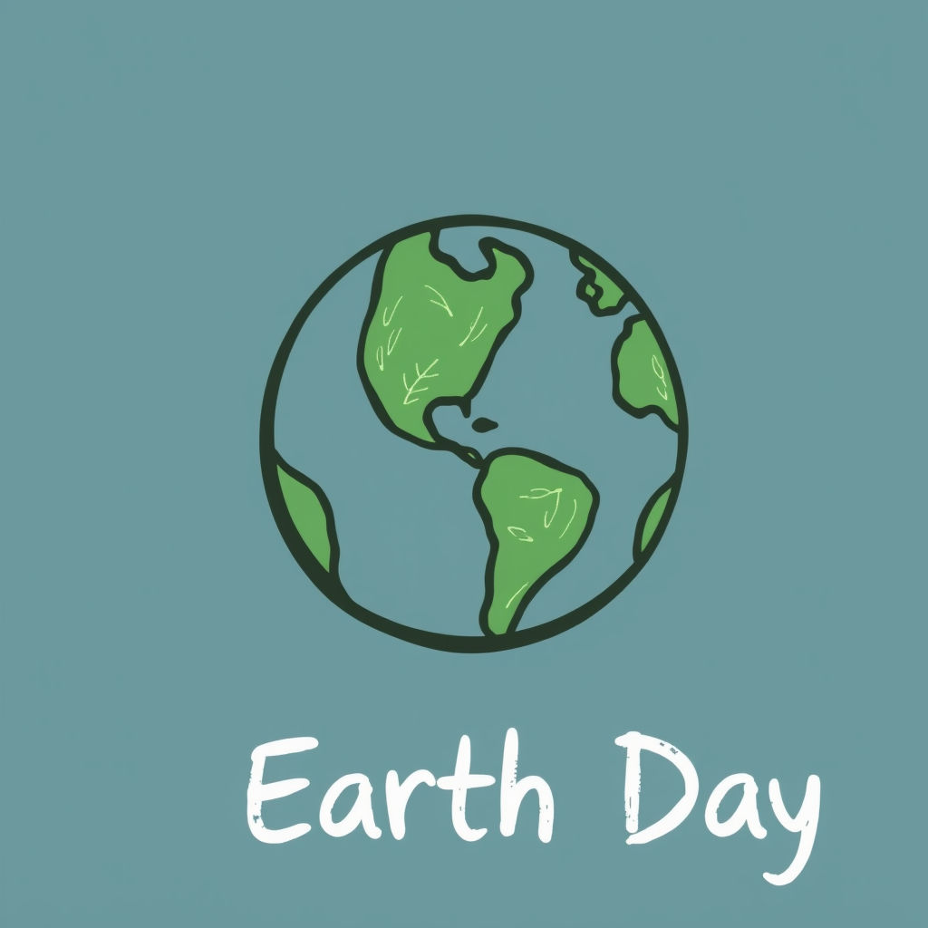 A simplified, hand-drawn globe icon where continents are suggested by a few bold, natural brush strokes, accompanied by 'Earth Day' in a complementary organic, handcrafted font.