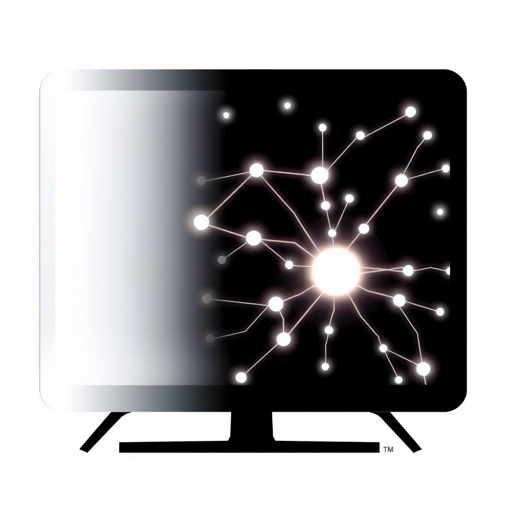 Neural Screen Overlay: A clean TV silhouette icon (can be modern or retro styled) where the screen area displays a visible, stylized neural network pattern. This pattern could be static or subtly animated, possibly with a gentle glow, to signify active AI processing within the television.