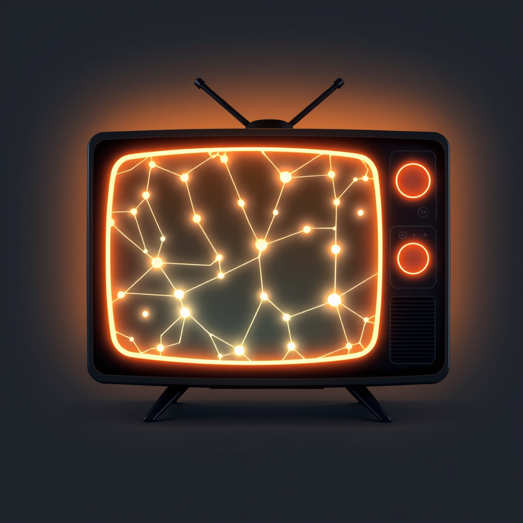 Sub-Design Idea 1: Neural Network Glow. TV icon featuring subtly glowing, abstract neural network patterns across the screen or frame, symbolizing AI processing. The glow could gently pulse, suggesting active intelligence.