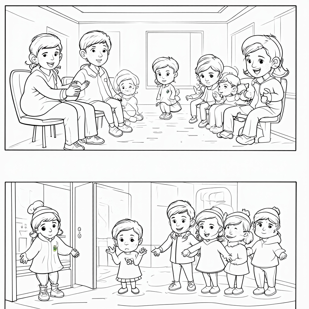 Translation: Measles Vaccination Awareness Coloring Book Pages - Spot the Difference: Before and After Vaccine Protection