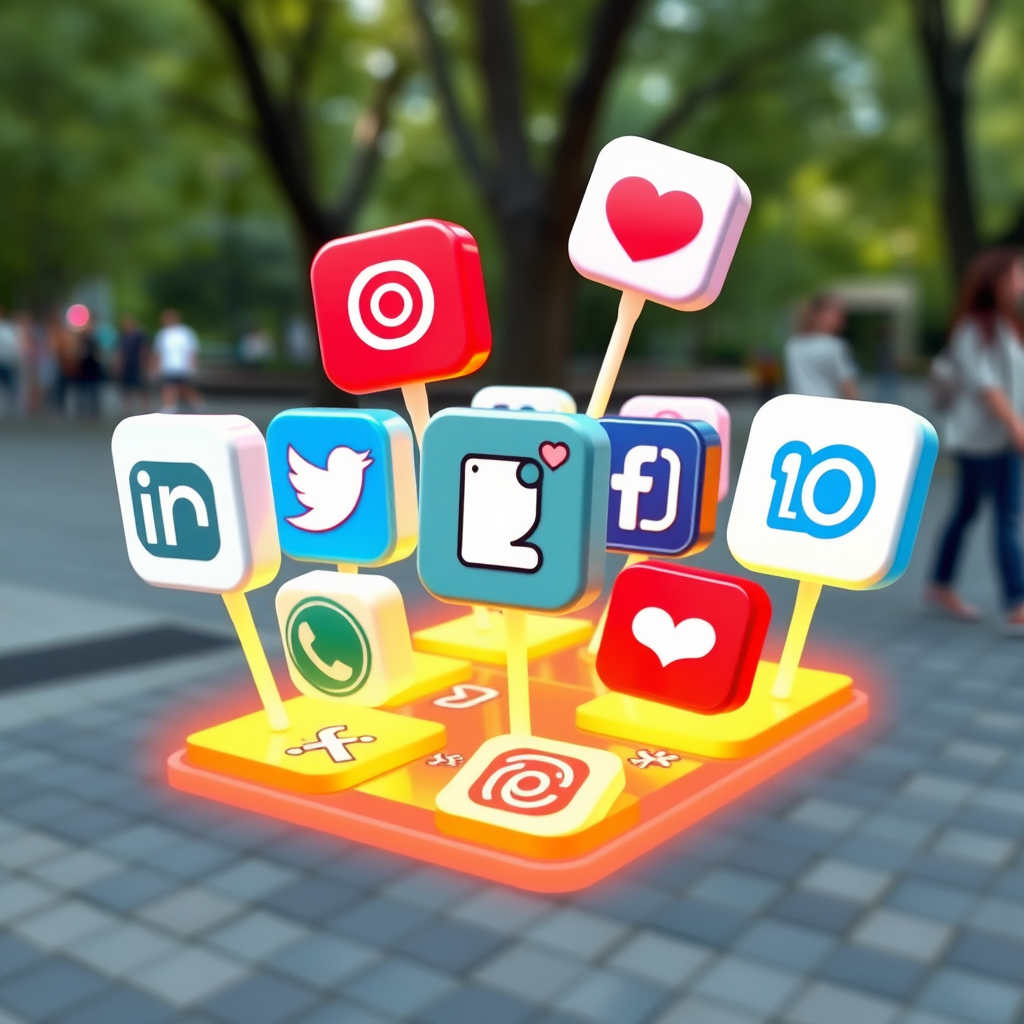 Personalized AR Social Beacons: Users can place custom AR versions of social media icons in their physical surroundings (like AR notes or graffiti) that link to their profiles or specific content. These beacons become discoverable by others based on proximity, shared interests, or social connections, varying content by viewer context.