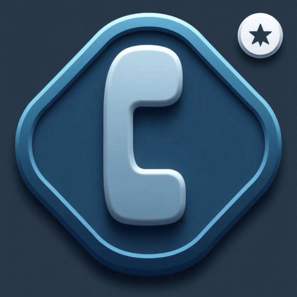 The image is a 3D rendering of a blue hexagon-shaped icon with a white letter C in the center. The letter is in a light blue color and is slightly curved, giving it a modern and sleek look. The background is dark blue, making the blue color of the icon stand out. On the top right corner of the image, there is a small white star, which is likely a symbol of a star. The overall design is simple and minimalistic.