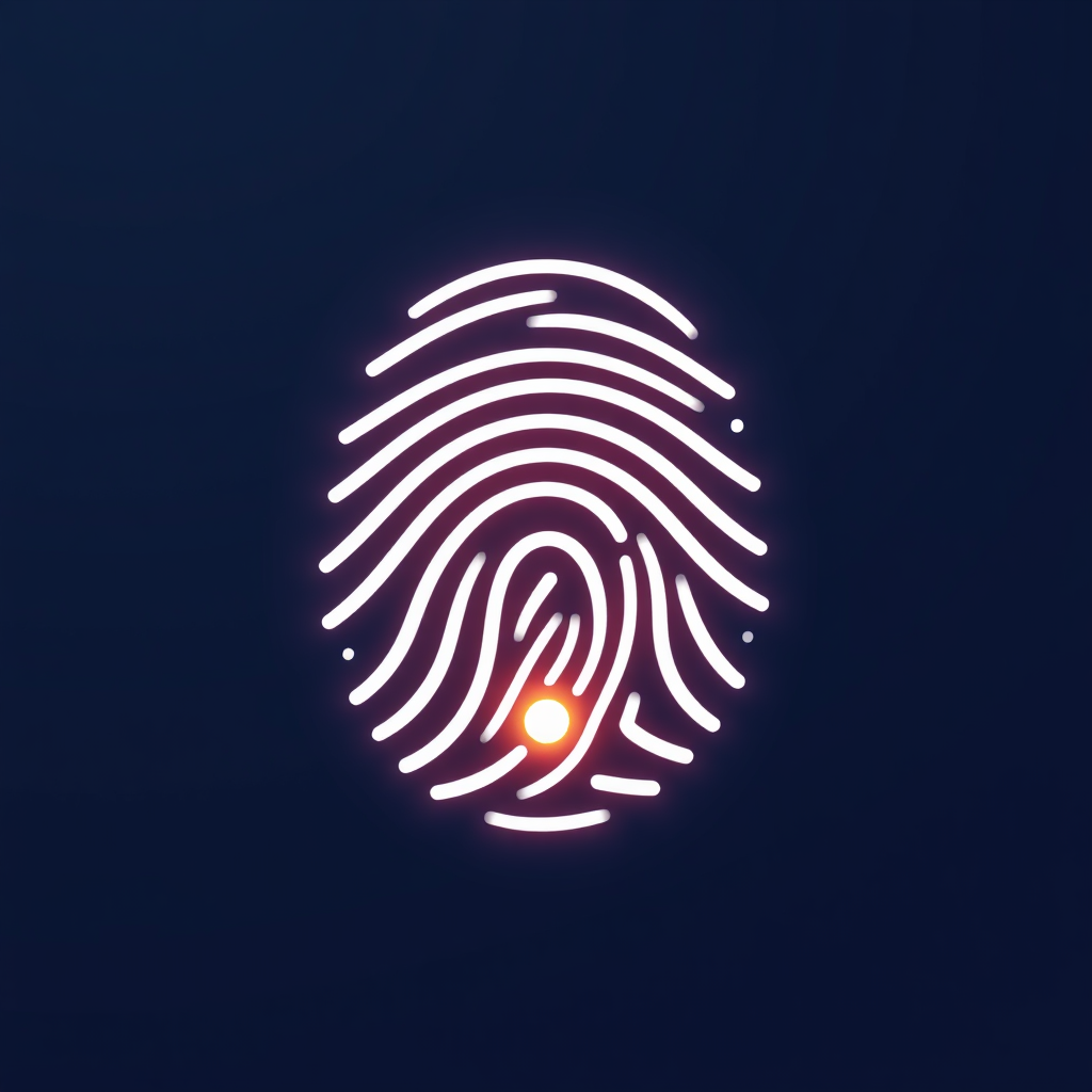 Simple Icon Idea: A minimalist fingerprint outline with a glowing dot or a subtle scan-line effect across it.