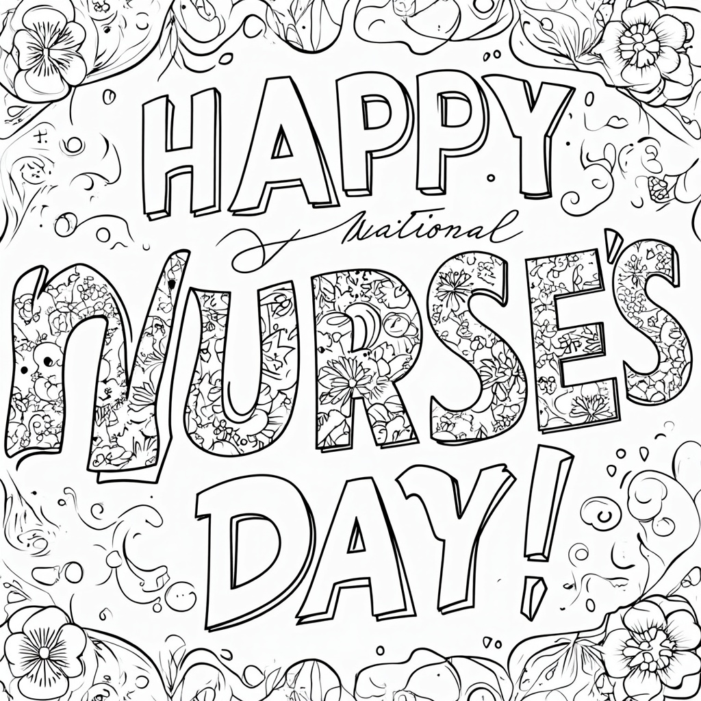 A close-up view of a section of the 'Happy National Nurse's Day!' banner, with intricate floral or geometric patterns filling the letters and the banner's fabric, offering a more detailed coloring experience.