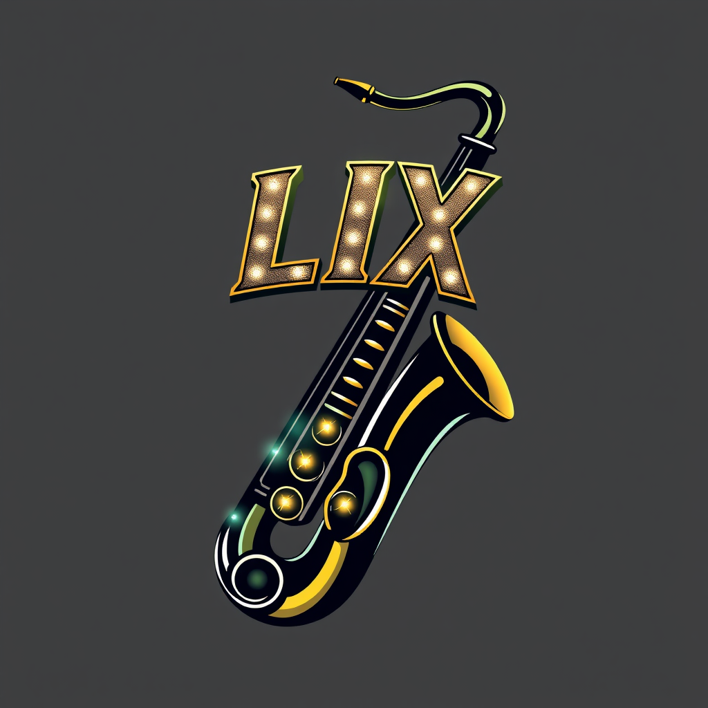 A dynamic silhouette of a jazz saxophone, its bell subtly transitioning into the shape or texture of a football, with metallic 'LIX' numerals reflecting stadium lights, incorporating Mardi Gras colors in highlights.