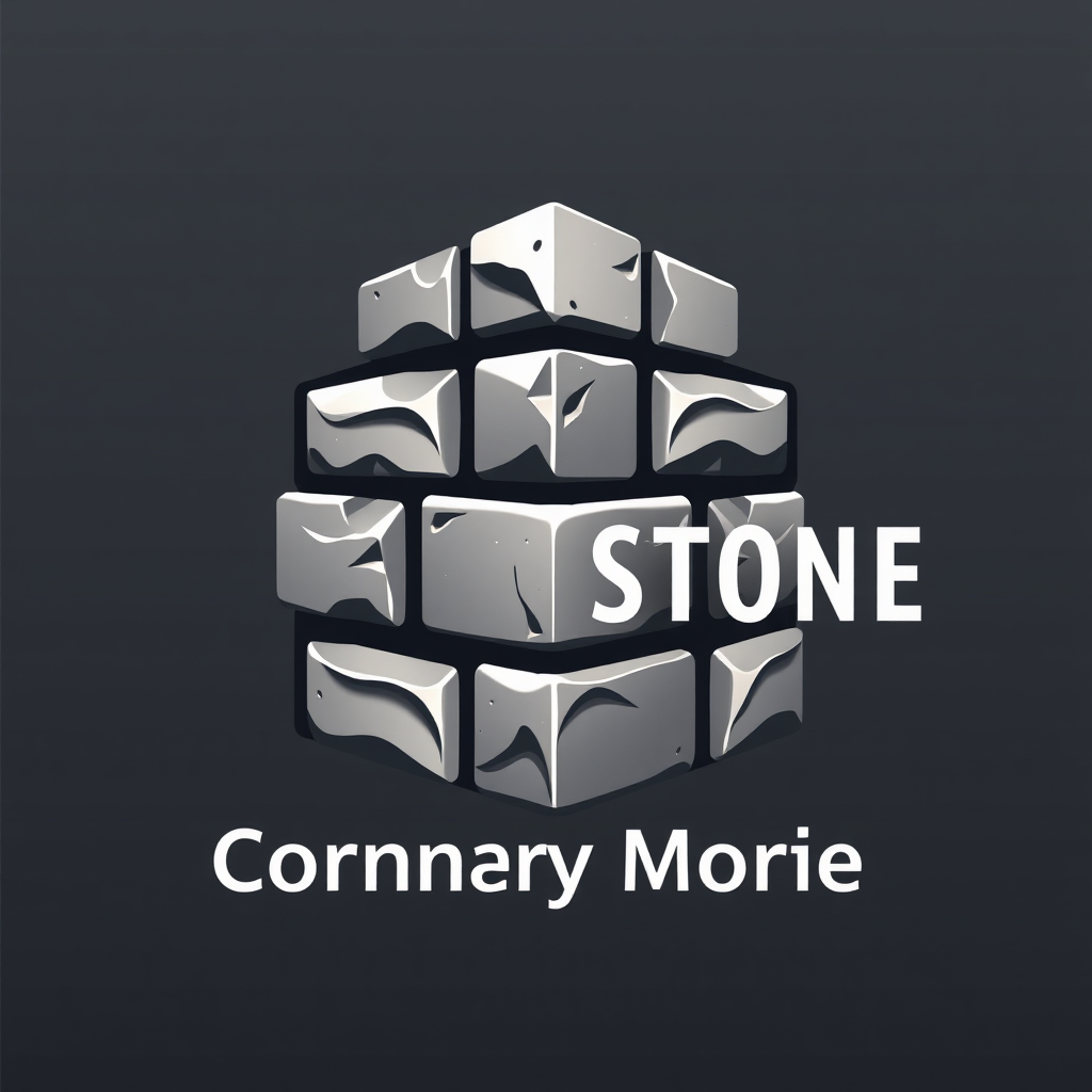 A stylized cornerstone logo, perhaps with a bevel or chiseled effect, with the company name integrated or typeset boldly beside it to emphasize solidity and trust.