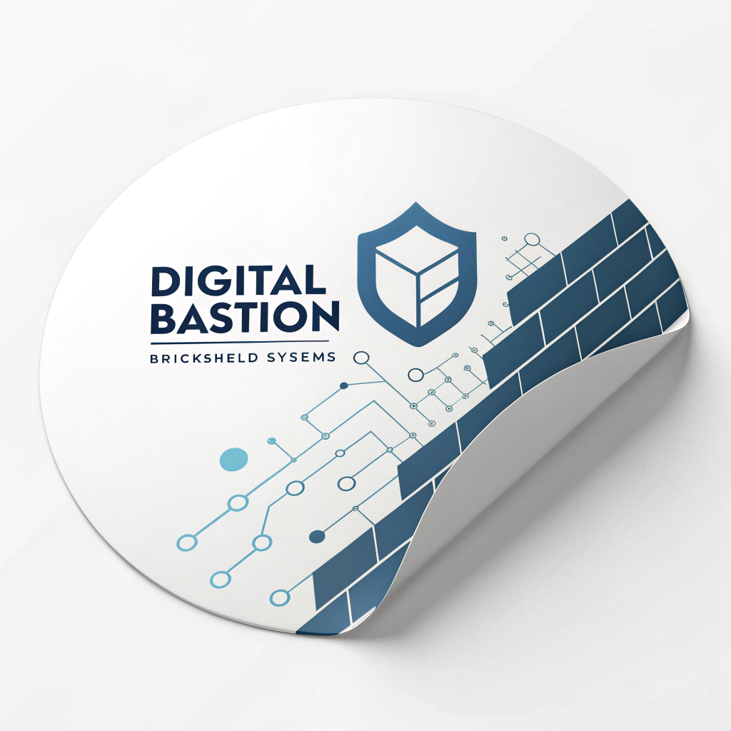Simple Logo Idea: A clean logo design using a strong, modern typeface for a name like 'Digital Bastion' or 'BrickShield Systems', accompanied by a minimalist graphic of a segment of a brick wall with a subtle digital glow, a circuit line tracing its top, or one brick replaced by a '0' or '1'.