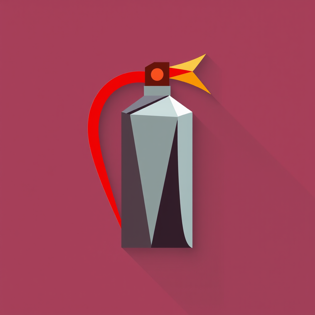 An icon using geometric shapes to create an abstract fire extinguisher, emphasizing sharp lines and angles.