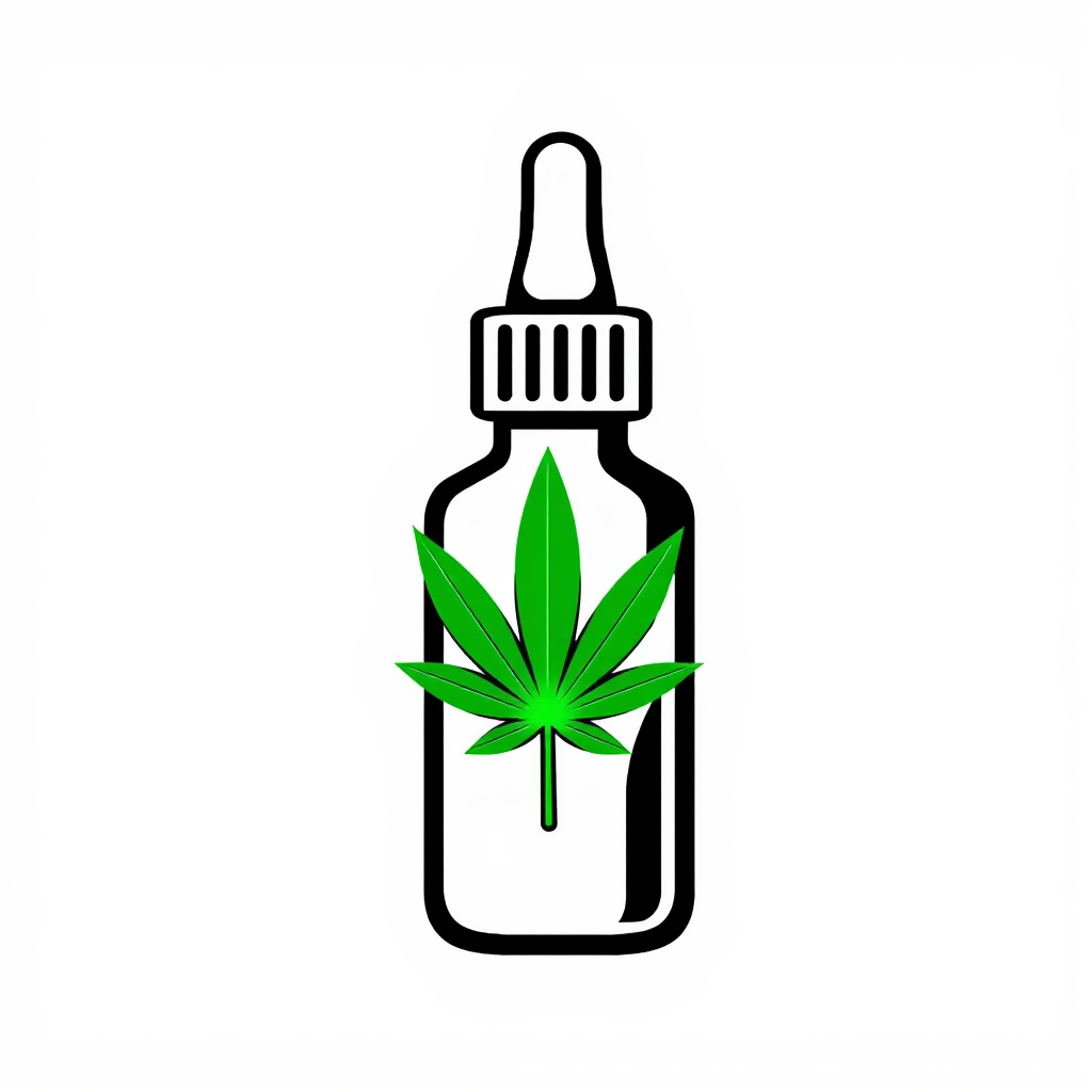 Simple Icon Idea: A highly simplified, bold outline of a dropper bottle with a single, small, clearly recognizable cannabis leaf positioned either as the droplet or on the side of the bottle.
