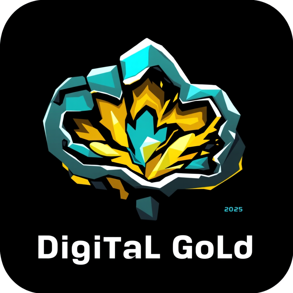 Geode & Digital Gold: A logo featuring an abstract, pixelated geode or crystal structure with veins of digital gold and cyan, symbolizing mined value in a modern, digital aesthetic. The font is a sleek sans-serif, perhaps with a tech glitch effect for '2025'.