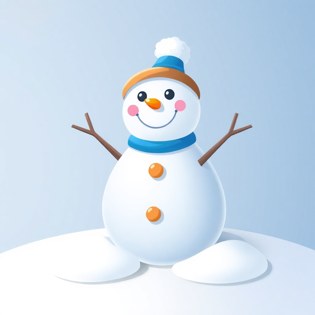 The image shows a snowman with a blue hat and scarf standing in the snow against a blue background. The snowman is animated, giving it a lively and cheerful look.