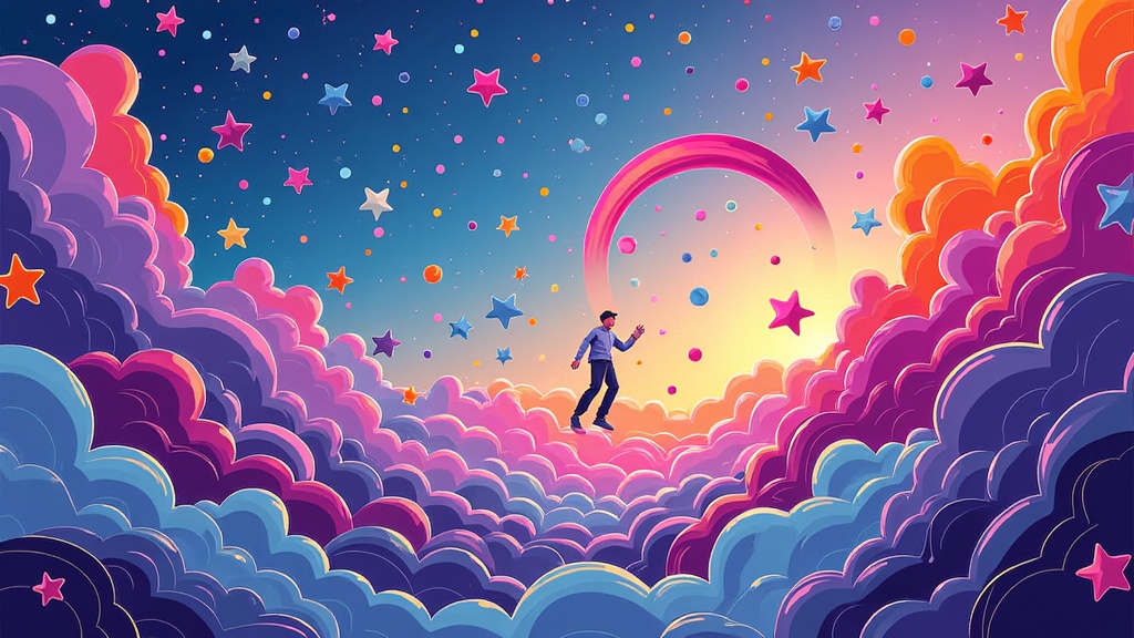 Metamorphic Genesis: Illustrations depicting the very act of AI creation as a surreal event within the dreamscape itself, with visible code, iterative layers, or algorithmic 'brushes' shaping the evolving world.