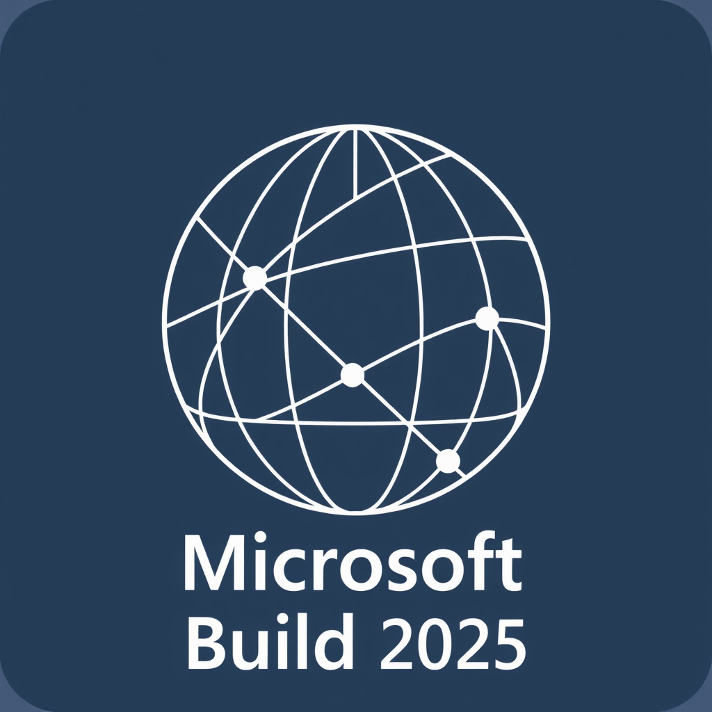 Simple Network Globe Logo: A minimalist line-art globe where traditional latitude and longitude lines subtly morph into or are overlaid with abstract network pathways. The 'Microsoft Build 2025' typography is clean, modern, and positioned below or alongside the icon.