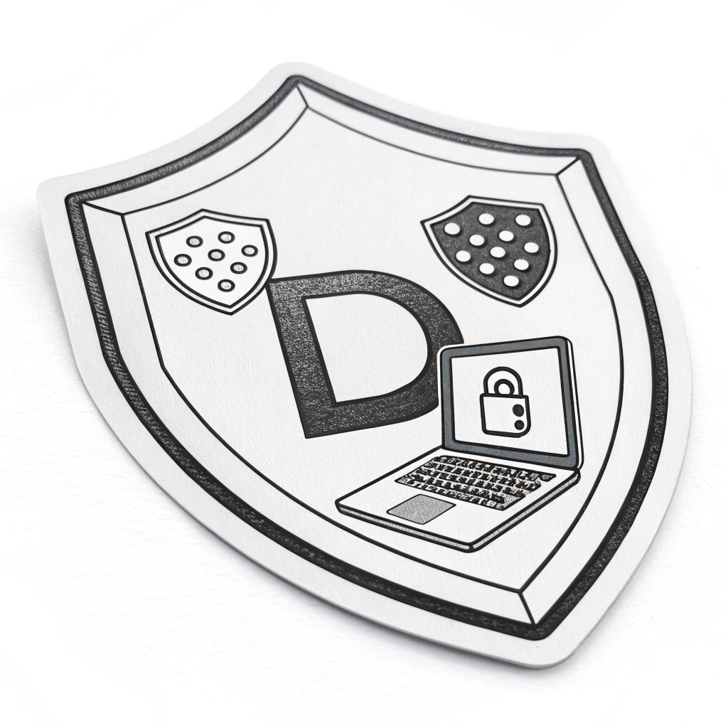 Simple Icon Idea: A minimalist icon featuring a shield outline. Inside the shield, a stylized letter 'D' or a small, abstract representation of a smart device (e.g., a rectangle with a dot screen) is placed.