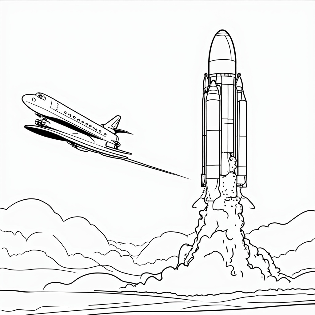Capture the moment just after separation, showing the relative motion: Starliner moving 'up' and forward, while the booster stage begins its descent. Emphasize the different textures and shapes of the spacecraft versus the booster.