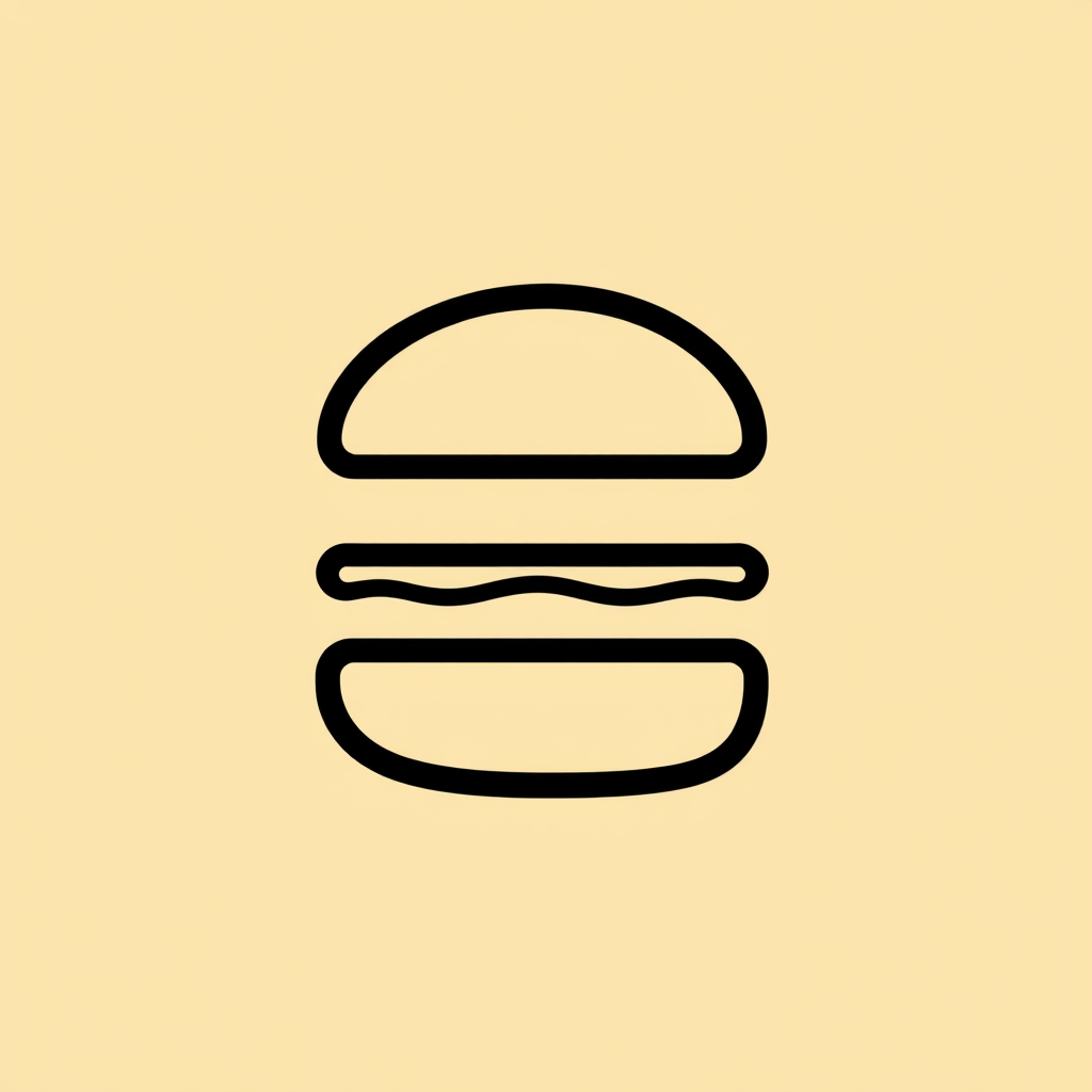 A single line that swirls around and creates the outline of the hamburger, a more abstract take using monoline to create a unique logo, giving a sense of flow.