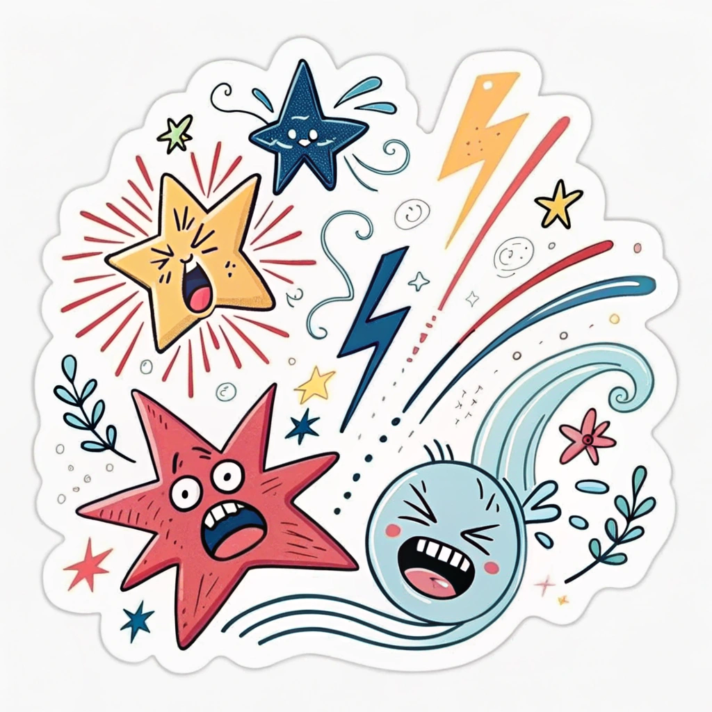 Sub-Design Idea 4: Abstract Emotional Bursts. Non-representational animations using shapes, colors, and motion graphics to convey feelings. For instance, exploding stars for excitement, gently rippling waves for calm, or sharp, chaotic lines for frustration.
