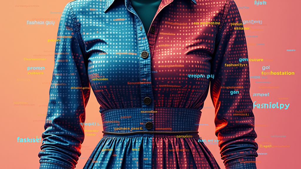 T-shirt Design 4: 'Code & Couture Collab' - A split design or a blended design showing code snippets (e.g., Python-like syntax for a GAN) on one side morphing into a high-fashion item on the other. Text: 'prompt >>> fashion.py' or 'Code. Prompt. Couture.'