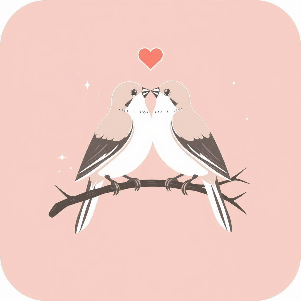 A pair of birds perched on a branch, facing each other, symbolizing love and companionship.