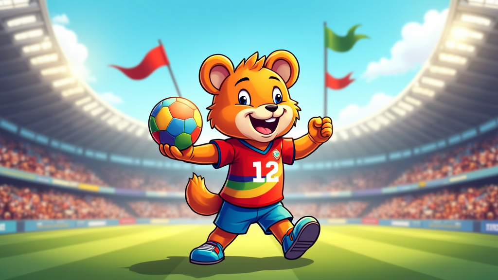 T-Shirt Design Idea 3 (Mascot Storytelling): Create a T-shirt design that tells a mini-story with the mascot, perhaps showcasing it with iconic elements of the host nation(s) or interacting with a stylized representation of a stadium. The tournament emblem would be integrated naturally within this scene.