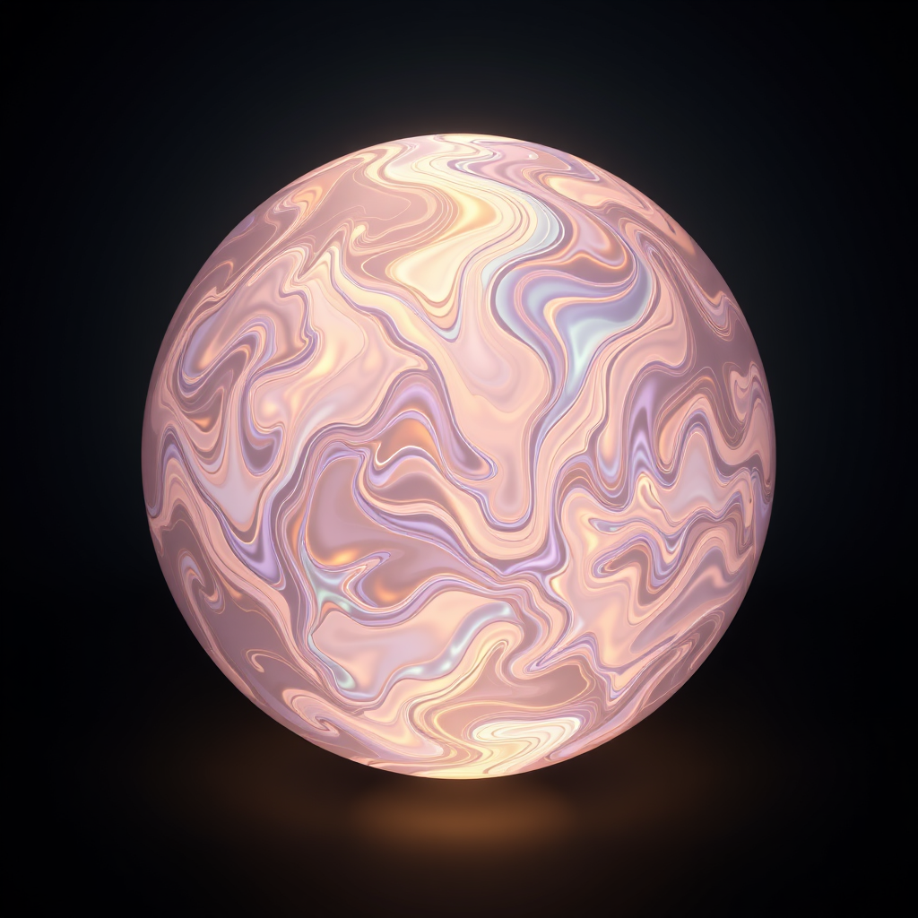 Liquid Light Orb: The internal patterns resemble flowing, iridescent liquids or energy currents, constantly swirling and merging to create new forms within the glowing sphere.