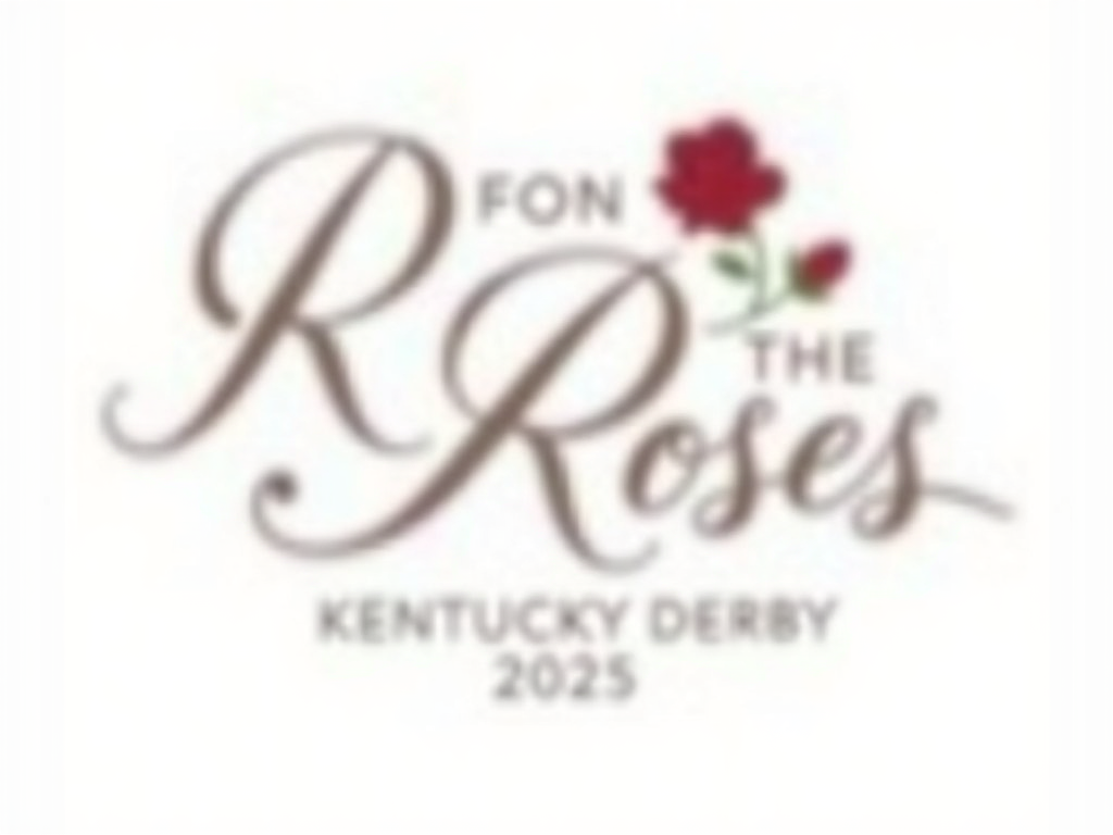 Hand-Lettered Elegance with Motion: A custom, flowing hand-lettered script for 'Run for the Roses' that evokes movement and grace. The '2025' is incorporated smoothly within the script or as a distinct element nearby. Subtle rose details, like thorns or petals, might be part of the letterforms or flourishes. 'Kentucky Derby' could be a more structured supporting font.