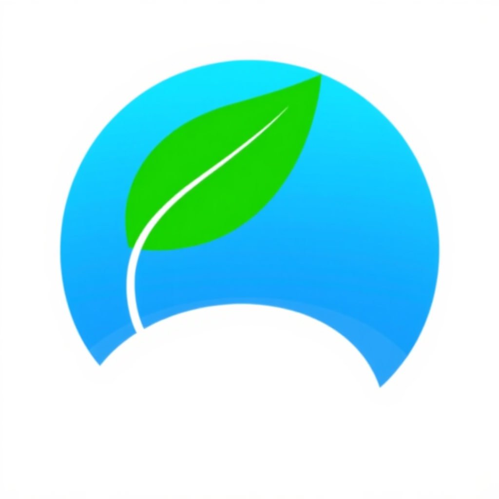 A simplified green leaf outline merging with a blue Earth arc, with negative space hinting at a gentle profile, representing minimalist Gaia.