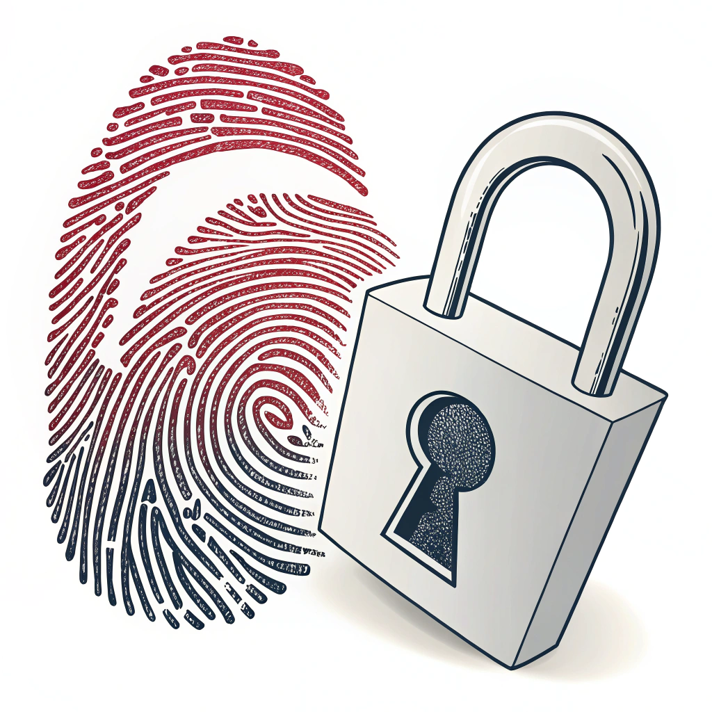 Sub-design Idea 3: Fingerprint Access Lock Sticker - A padlock icon where the traditional keyhole is replaced by a stylized fingerprint, symbolizing unique, personal access and control over privacy settings.