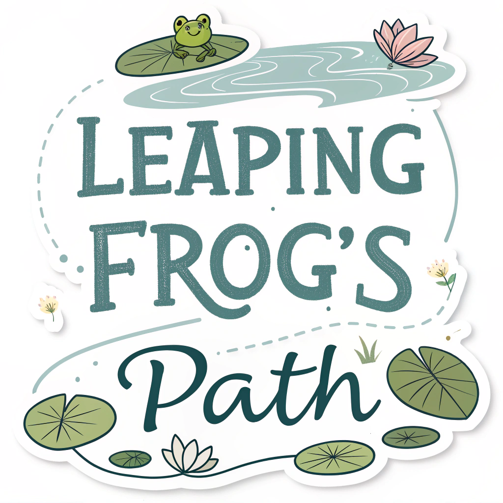 Arrange the text in a slight curve, like a leaping frog's path, with lily pads scattered beneath it.