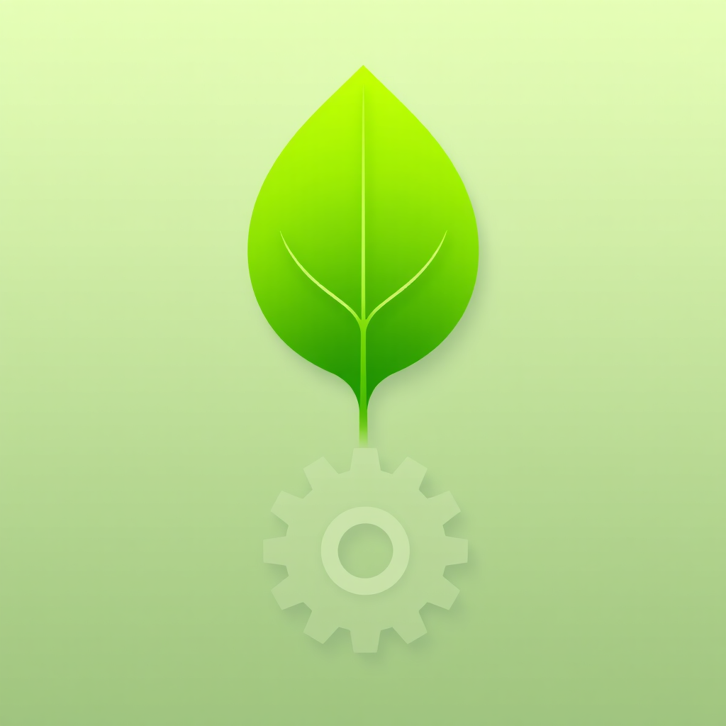 Simple Icon Idea: A single green leaf seamlessly merging with a simplified gear or cog, symbolizing the integration of nature and the design/making process.
